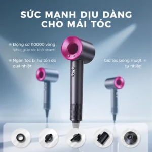 Máy sấy tóc tốc độ cao DRYON D15 - Công cụ tạo kiểu chuyên nghiệp 110.000 vòng/phút kèm 5 phụ kiện
